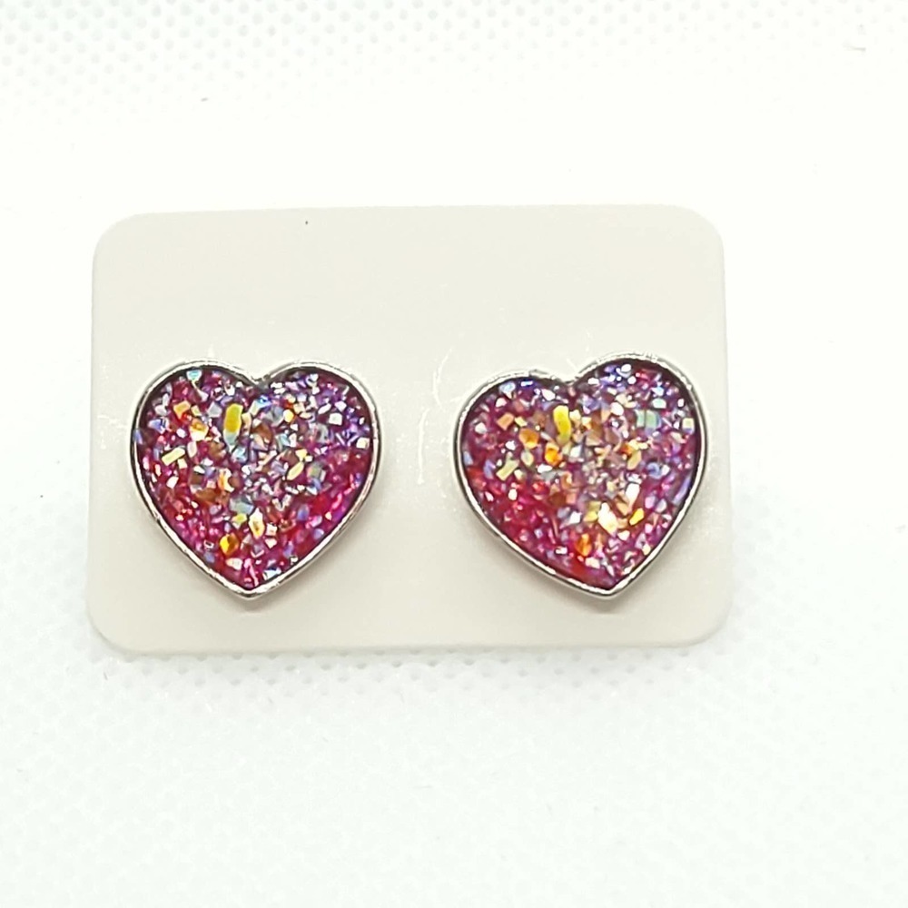 5/$25 Heart Shaped Druzy Earrings Iridescent Studs Heart Shaped Earrings $6 SHIP